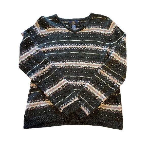 Vintage 90s Hunt Club Pink Gray Hearts Fair Isle Nordic Wool Blend Sweater M - Picture 1 of 4